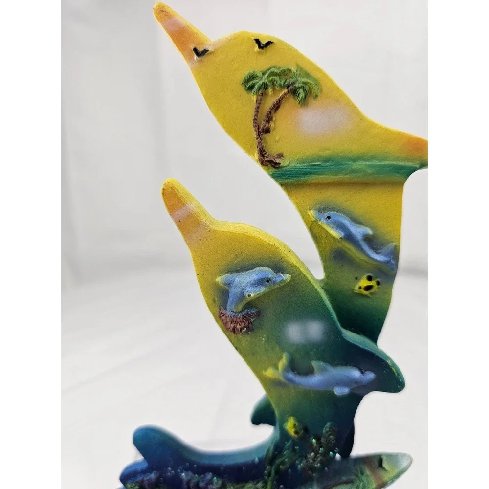 Dolphin Sculpture Ocean Sea Life Art Coastal Decor‎ Beachy Palm Tree